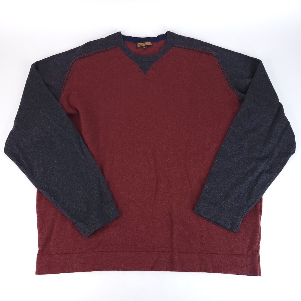 Lenor Romano Sweater Mens Extra Large Raglan Dark Red Cut and‎ Sew Gray Sleeves